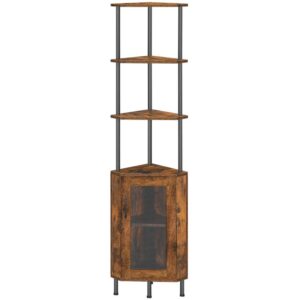 corner shelf stand, 64.8" tall industrial corner cabinet with doors, 5-tier corner bookcase, corner display cabinet plant stand, display shelves rack for living room, rustic brown