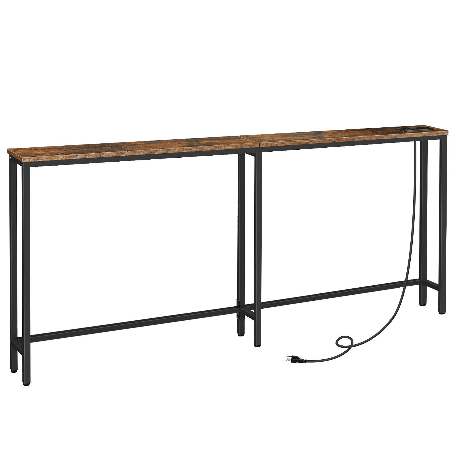 HOOBRO 63" Smalle consoletafel met laadstation, 5.9" Salontafel met 2 Stopcontacten en USB-poorten, Lange entreetafels achter de banktafel, voor gang, Woonkamer, Rustiek bruin
