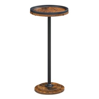 Small Side Table, Drink Table, Round Coffee End Table for Small Spaces, Martini Table, Pedestal Table for Living Room, Bedroom, Sofa Couch, Rustic Brown