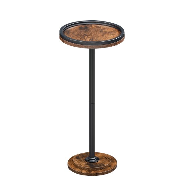 Rustykalny brązowy okrągły stolik boczny, Wielofunkcyjny stolik do napojów do małych przestrzeni, Nadaje się do salonu, Sypialnia i strona sofy