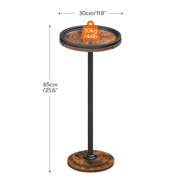 Rustykalny brązowy okrągły stolik boczny, Wielofunkcyjny stolik do napojów do małych przestrzeni, Nadaje się do salonu, Sypialnia i strona sofy
