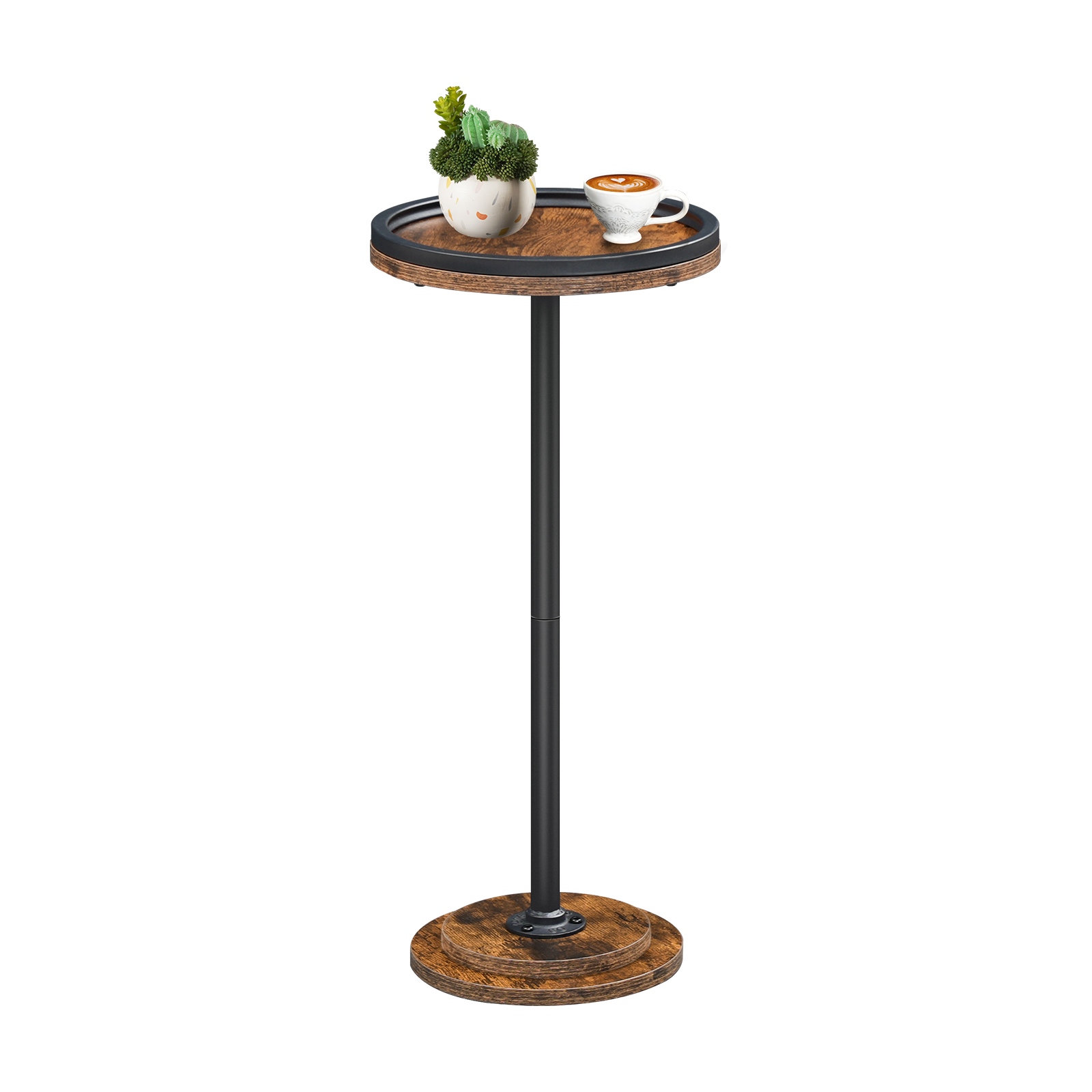 Rustic Brown Round Pedestal Side Table, Multifunctional Drink End Table for Small Spaces, Suitable for Living Room, Bedroom and Sofa Side