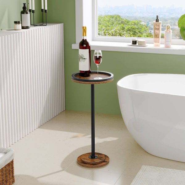 Rustykalny brązowy okrągły stolik boczny, Wielofunkcyjny stolik do napojów do małych przestrzeni, Nadaje się do salonu, Sypialnia i strona sofy