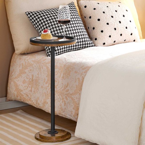 Rustykalny brązowy okrągły stolik boczny, Wielofunkcyjny stolik do napojów do małych przestrzeni, Nadaje się do salonu, Sypialnia i strona sofy