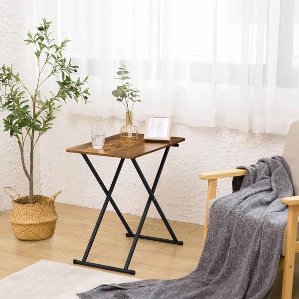 Oversized Folding TV Tray Table, Height-Adjustable, Portable Snack & Laptop Table, Extra-Large Tray for Bed, Sofa, Living Room and Bedroom, Rustic Brown
