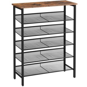 shoe rack, 6 tier shoe storage, flat and slant adjustable shoe organizer, large capacity, suitable for 20 pairs of shoes, for entryway, closet, hallway, industrial, rustic brown