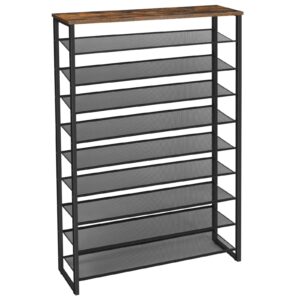 10-Tier Shoe Rack, Large Capacity Shoe Storage Organizer, Holds 36-45 Pairs of Shoes, Metal Frame, Industrial, for Entryway, Hallway, Closet, Dorm Room, Industrial, Rustic Brown