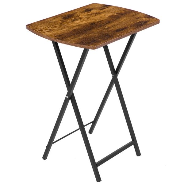 Rustic Brown Folding TV Tray Table, Curved Desktop Snack Table, Multifunctional Laptop Table for Small Spaces, Applicable to Living Room, Bedroom and Outdoors, Easy Assembly