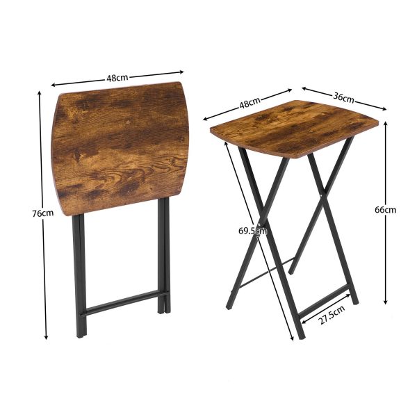 Rustic Brown Folding TV Tray Table, Curved Desktop Snack Table, Multifunctional Laptop Table for Small Spaces, Applicable to Living Room, Bedroom and Outdoors, Easy Assembly