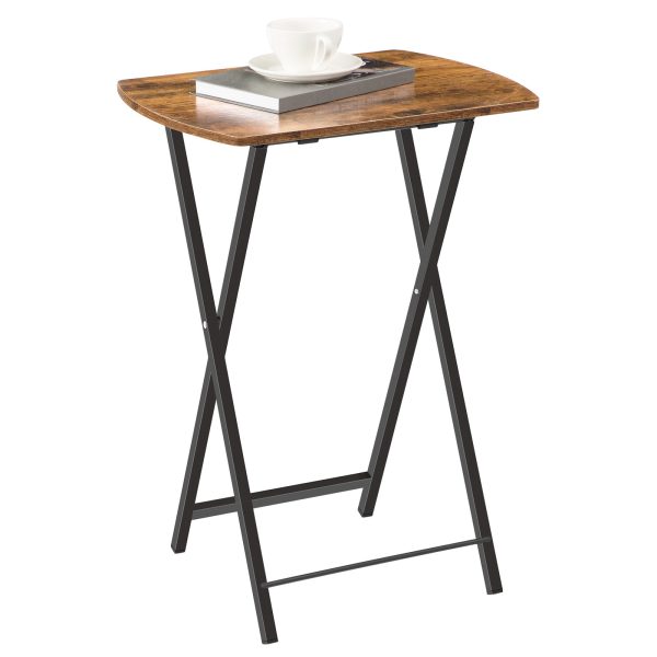 Rustic Brown Folding TV Tray Table, Curved Desktop Snack Table, Multifunctional Laptop Table for Small Spaces, Applicable to Living Room, Bedroom and Outdoors, Easy Assembly