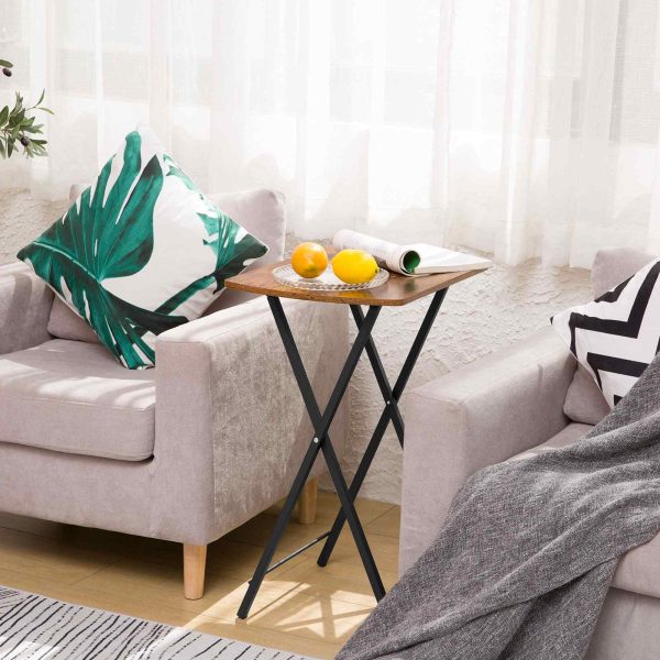 Rustic Brown Folding TV Tray Table, Curved Desktop Snack Table, Multifunctional Laptop Table for Small Spaces, Applicable to Living Room, Bedroom and Outdoors, Easy Assembly
