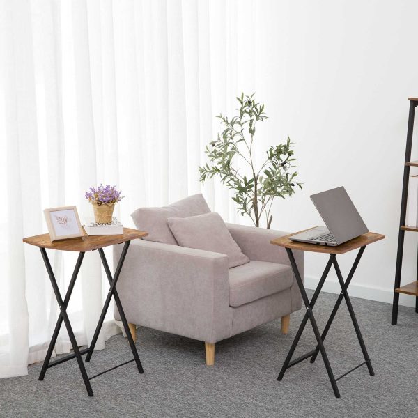 Rustic Brown Folding TV Tray Table, Curved Desktop Snack Table, Multifunctional Laptop Table for Small Spaces, Applicable to Living Room, Bedroom and Outdoors, Easy Assembly