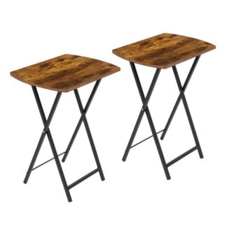 A TV -tálca asztal összecsukható, TV -tálcák készlete 2, összecsukható snack TV -asztalok, Hordozható végtábla kis helyhez a nappaliban, hálószoba, szabadban, könnyű összeszerelés, rusztikus barna