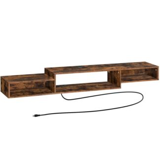 πλωτή βάση τηλεόρασης, 71" πλωτό ράφι τηλεόρασης με πρίζα, Τοποθετημένη τηλεόραση με αποθηκευτικό χώρο για το κέντρο ψυχαγωγίας υπνοδωματίων, ρουστίκ