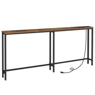 5.9" Skinny Console Table with Charging Station, 70.9" Narrow Sofa Table with Power Outlets, Long Behind Couch Table, Slim Entryway Table for Hallway, Living Room, Rustic Brown