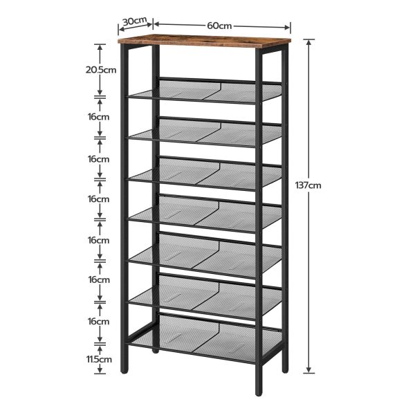 8-رف أحذية ذو سعة كبيرة, منظم تخزين معدني ثابت مع مسطح قابل للتعديل & رفوف مائلة, يستوعب 21-28 أزواج من الأحذية, تصميم لتوفير الفضاء