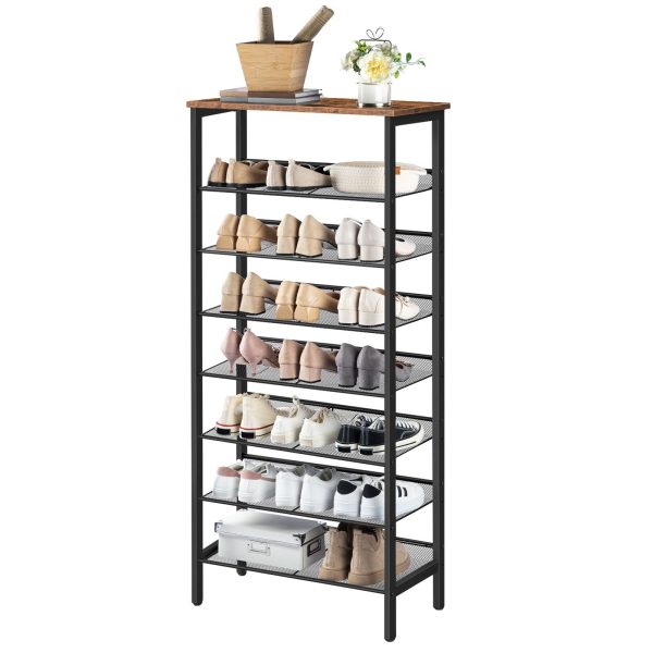 8-رف أحذية ذو سعة كبيرة, منظم تخزين معدني ثابت مع مسطح قابل للتعديل & رفوف مائلة, يستوعب 21-28 أزواج من الأحذية, تصميم لتوفير الفضاء