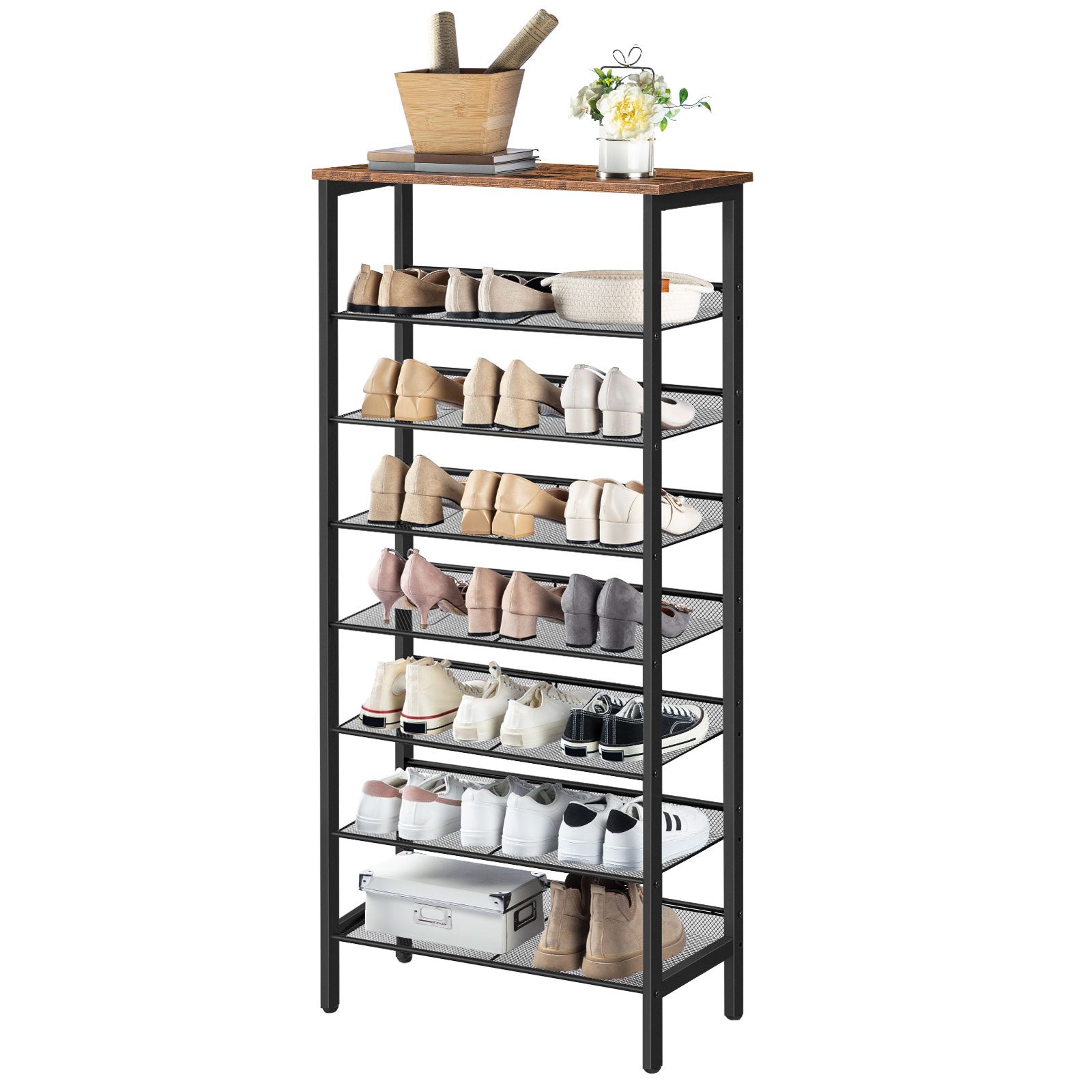 8-Étagère à chaussures de grande capacité Tier, Organisateur de rangement en métal stable avec plat réglable & Étagères inclinées, Accueille 21-28 Des paires de chaussures, Conception peu encombrante