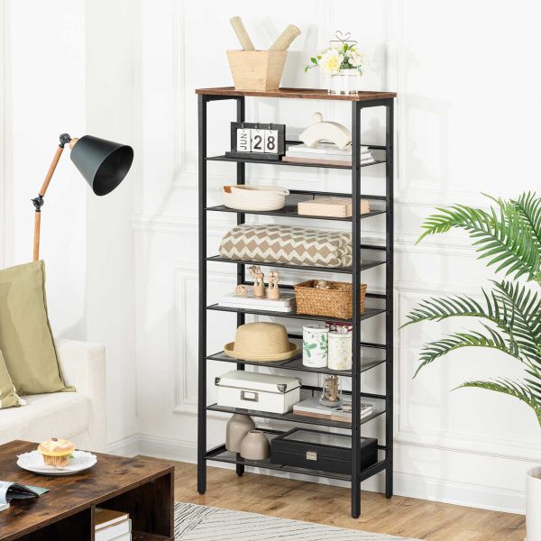 8-رف أحذية ذو سعة كبيرة, منظم تخزين معدني ثابت مع مسطح قابل للتعديل & رفوف مائلة, يستوعب 21-28 أزواج من الأحذية, تصميم لتوفير الفضاء