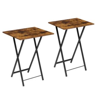 folding table, tv trays, set of 2 snack tray table, portable side table for eating, industrial laptop table for small space in living room bedroom space saver, rustic brown