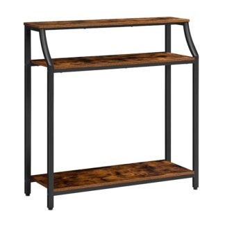 tall console table, narrow sofa table with 3-tier storage shelves, industrial entryway table for living room, hallway, foyer, corridor, wood look accent entrance table, rustic brown