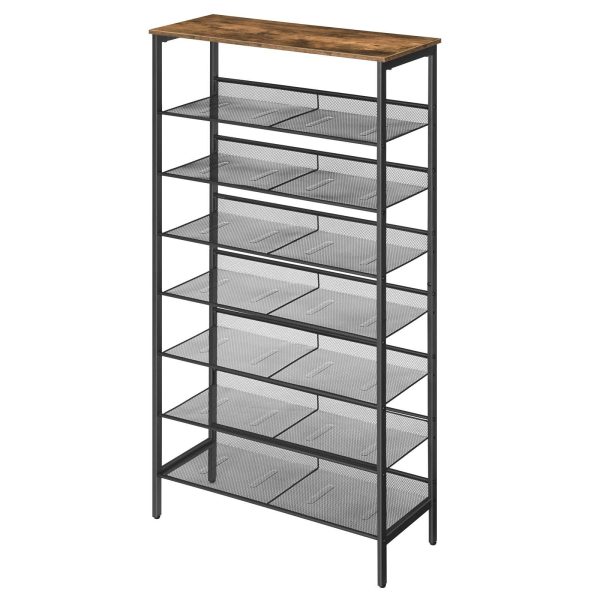 8-Tasoinen suuren kapasiteetin kenkäteline, Vakaa metallinen säilytysjärjestelmä säädettävällä litteällä & Viistot hyllyt, Pitää 21-28 Paria kenkiä, Tilaa säästävä muotoilu