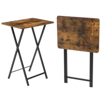 مجموعة صواني تلفزيونية 2, طاولات التلفزيون القابلة للطي, طاولات الوجبات الخفيفة للأكل في الأريكة, جدول الكمبيوتر المحمول الصناعي للمساحة الصغيرة, إطار معدني مستقر, التجميع والتخزين السهل, بني ريفي