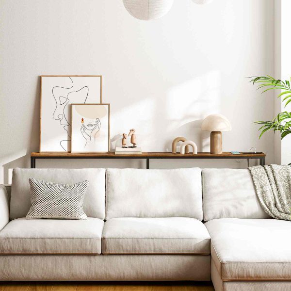 78.7 Inch Narrow Console Table with Integrated Charging Station, 5.9-Inch Depth Sofa Table Equipped with 2 Power Outlets and USB Ports, Long Entryway Table for Hallway, Living Room, Rustic Brown Finish