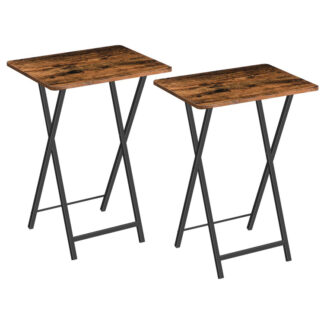 φορητοί τηλεοπτικοί δίσκοι σετ 2, πτυσσόμενα τραπέζια δείπνου τηλεόρασης, τραπέζια δίσκων τηλεόρασης για μικρό χώρο, τραπεζαρία για φαγητό στον καναπέ και το κρεβάτι, Εύκολη συναρμολόγηση, εξοικονόμηση χώρου, ρουστίκ καφέ και μαύρο