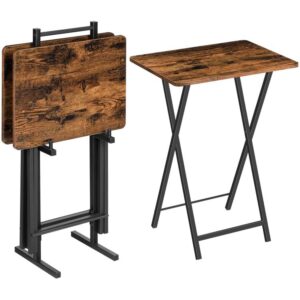 folding tv tray table, tv trays for eating set of 4 with stand, folding tv dinner tables for small space, easy assembly, space saving, stable and durable, rustic brown and black