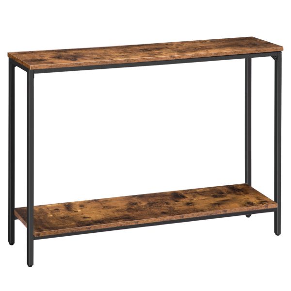 Industrial Narrow Console Table, 120cm Rustic Brown & Black Entryway Sofa Table with Storage Shelf, Metal Frame Accent Table for Living Room, Flur, Foyer & Büro