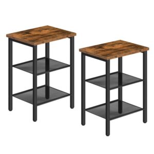 end table, nightstands set of 2, 3-tier side table with mesh shelves, industrial end table for small space in living room, bedroom and balcony, stable metal frame, rustic brown