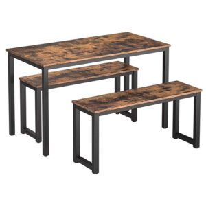 dining table set rectangular kitchen table with 2 benches for 4 persons sturdy metal shelves easy assembly industrial design dining room kitchen dark brown