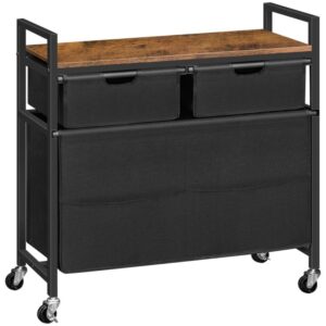 laundry hamper cart with 3 laundry baskets, 28.7 gal (109l), laundry sorter 3 compartment, pull out and removable laundry bags, bedroom, bathroom, laundry room, rustic brown and black