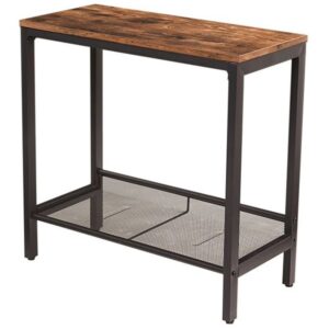 side table, narrow small nightstand with flat or slant adjustable mesh shelf, end table for small spaces, easy assembly, industrial design, rustic brown