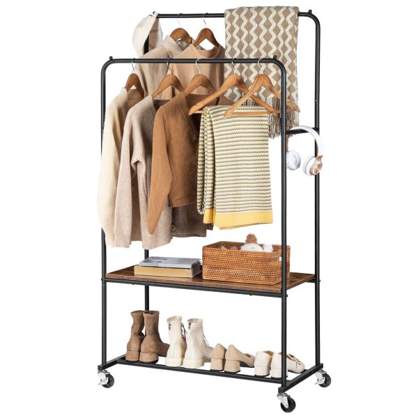 رف ملابس متين بقضيب مزدوج مع رف تخزين, رف تعليق الملابس متعدد الوظائف لعرض الملابس والأحذية & تخزين