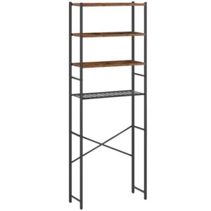Over The Toilet Storage Rack, 4 Tier Bathroom Organizer Over Toilet, Freestanding Bathroom Space Saver with Adjustable Shelves, for Bathroom, Washing Room, Laundry Room, Rustic Brown