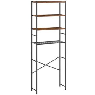 Über dem Toilettenregal, 4 Etagen-Badezimmer-Organizer über der Toilette, Freistehender Platzsparer im Badezimmer mit verstellbaren Regalen, für Badezimmer, Waschraum, Wäschekammer, Rustikales Braun