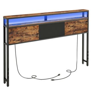 اللوح الأمامي بالحجم الكامل, اللوح الأمامي LED مع 2 أرفف تخزين, رف تخزين مع 2 منافذ و 4 منافذ يو اس بي, ارتفاع قابل للتعديل, قوي ومستقر, تجميع سهل, بني ريفي و