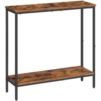 29.5 inches narrow console table, small sofa table, entryway table with shelves, side table, display table, for hallway, bedroom, foyer, living room, rustic brown and black