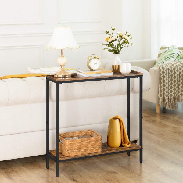 75cm smal konsolbord, Multifunktionelt Entryway Sofa Sidebord med opbevaringshylder, Udstillingsbord til entre, Soveværelse, Foyer, Stue, Rustik brun & Sort