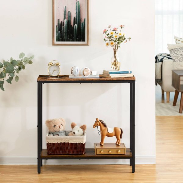 75cm smal konsolbord, Multifunktionelt Entryway Sofa Sidebord med opbevaringshylder, Udstillingsbord til entre, Soveværelse, Foyer, Stue, Rustik brun & Sort