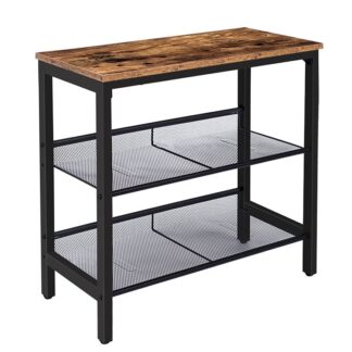 طاولة جانبية, 3-طاولة النهاية الضيقة المستوى, منضدة مع 2 أرفف مسطحة أو مائلة قابلة للتعديل للمساحات الصغيرة, المدخل, غرفة المعيشة, غرفة نوم, قوي, التجميع سهل, بني ريفي أسود