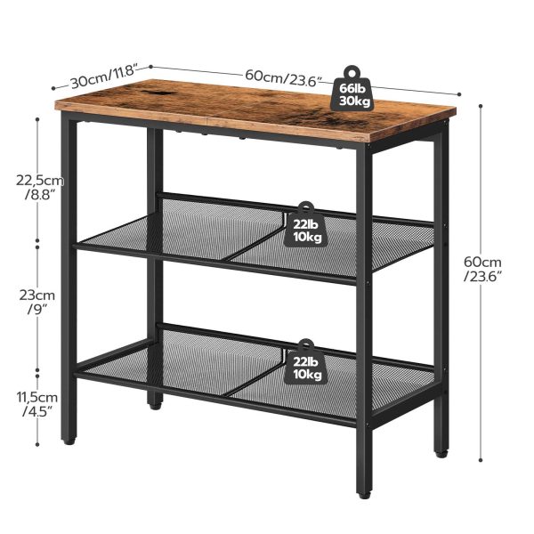 3-Tier Narrow Side Table, Adjustable Shelf End Table, Multi-Functional Nightstand for Small Spaces, Hallway, Living Room and Bedroom, Sturdy Construction, Easy Assembly, Rustic Brown & Black