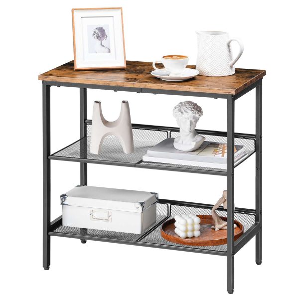 3-Tier Narrow Side Table, Adjustable Shelf End Table, Multi-Functional Nightstand for Small Spaces, Hallway, Living Room and Bedroom, Sturdy Construction, Easy Assembly, Rustic Brown & Black