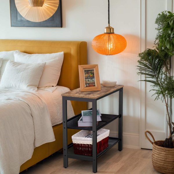 3-Tier Narrow Side Table, Adjustable Shelf End Table, Multi-Functional Nightstand for Small Spaces, Hallway, Living Room and Bedroom, Sturdy Construction, Easy Assembly, Rustic Brown & Black