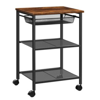 soporte para impresora, 3-Cartero de la impresora de nivel con cajón de malla ajustable, mesa de impresora de estante de almacenamiento de servicio pesado sobre ruedas,para la oficina en casa, marrón rústico y negro