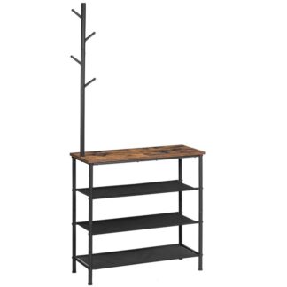 coat rack shoe rack, 4 tier entryway shoe rack, shoe rack and coat stand, 2-in-1, multifunctional, sturdy and durable, industrial style for entryway, closet rustic brown