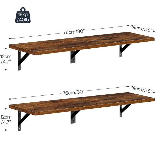 Zestaw pływających półek 2, 76.2cm Półki do przechowywania montowane na ścianie z metalową ramą, Wiszące półki w stylu retro do salonu, Sypialnia, Łazienka & Kuchnia, Rustykalny brąz & Czarny