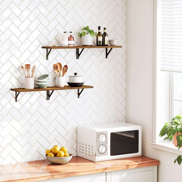 Zestaw pływających półek 2, 76.2cm Półki do przechowywania montowane na ścianie z metalową ramą, Wiszące półki w stylu retro do salonu, Sypialnia, Łazienka & Kuchnia, Rustykalny brąz & Czarny